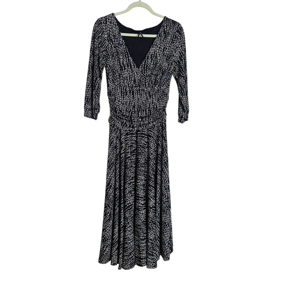 Lapis Faux Wrap Black Cream Polka Dot Dress Hidden Side Zipper size Medium